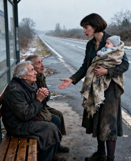 „Samotna matka znajduje starszą parę porzuconą na przystanku autobusowym. Jej gest wzrusza wszystkich…”