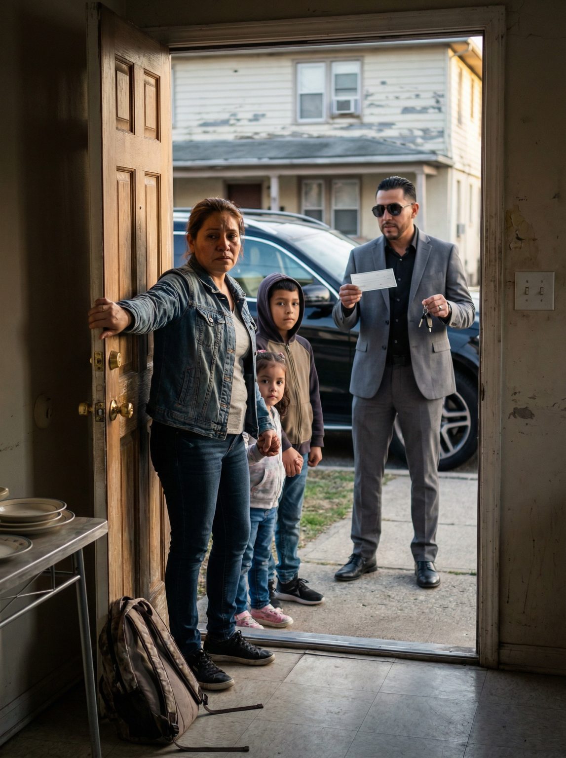 Wychowywałam troje dzieci mojej zmarłej siostry przez pięć lat – pracując nocami, sprzedając jedzenie o świcie i poświęcając własną przyszłość, żeby nigdy nie czuły się porzucone. Aż pewnej niedzieli ich ojciec wrócił czarnym SUV-em, ociekając bogactwem i arogancją, machając pustym czekiem, jakby miłość można było „odpłacić”. Obiecał rezydencje, baseny i wszystko, co można kupić za pieniądze – a potem zażądał, żebym oddała im dzieci. Myślałam, że zaraz je stracę… aż mój dwunastoletni siostrzeniec spojrzał mu w oczy i powiedział słowa, które złamały dumę miliardera: „Wolę żyć w biedzie z tym, który nigdy nas nie opuścił. Nie jesteś naszym ojcem – jesteś tylko naszym darczyńcą”.