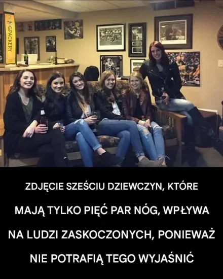 Złudzenie optyczne sześciu dziewcząt i tylko pięciu par nóg